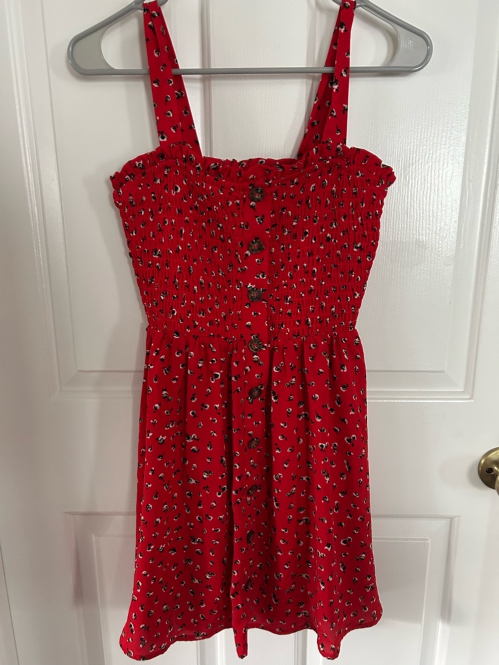 Sienna Sky Red Smocked Button-Front Sundress
